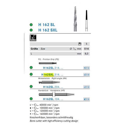 TH162SXL314014X5 - Tungsten Carbide Bur KOMET #H162SXL-014 Bone Cutter